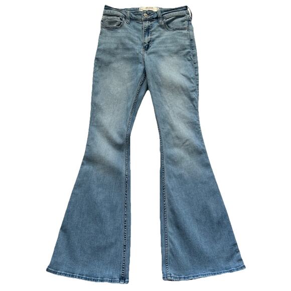 Hollister Jeans Womens 26 Short High Rise Flare Light Wash Retro Boho Fesrival - Picture 1 of 10